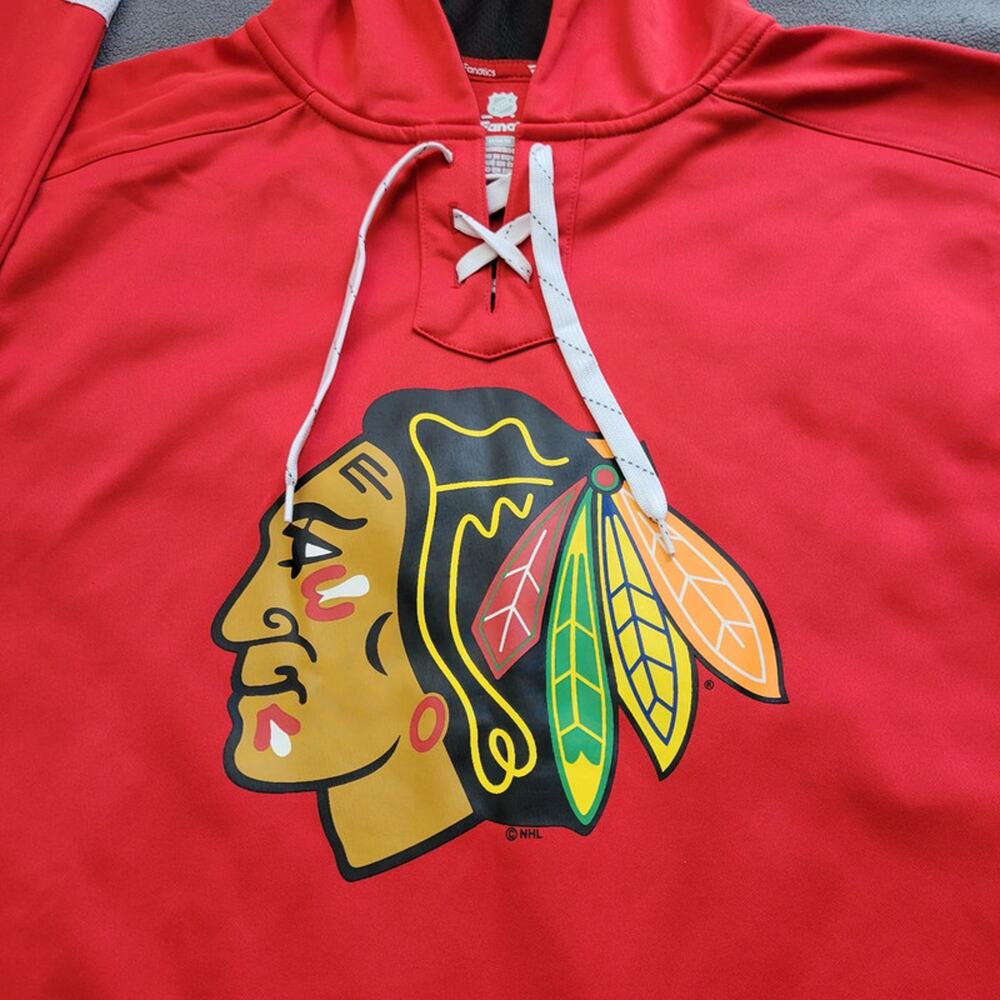 CHICAGO BLACKHAWKS Fanatics Hoodie Sweater Mens Medium Red Breakaway Lace Up - Picture 13 of 15